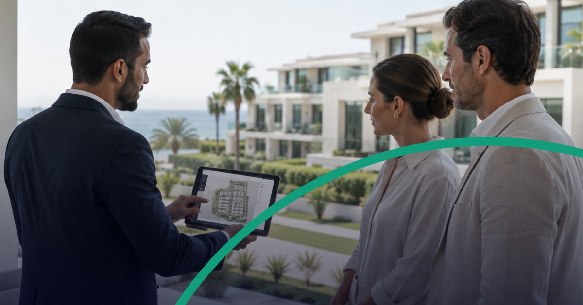 Jeddah compound operator presenting an executive residence to a corporate relocation manager and expatriate couple.